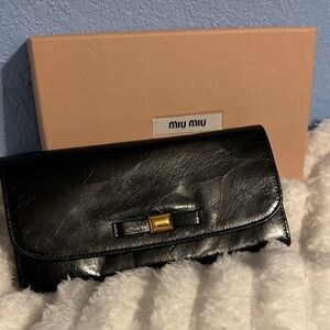 Miu Miu Black Leather Wallet with Gold Accent